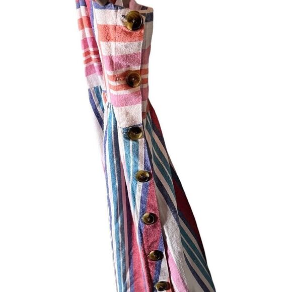 Robert Louis Womens Midi Dress Sleeveless Stripes Multicolor Side Buttons Medium - Picture 3 of 5